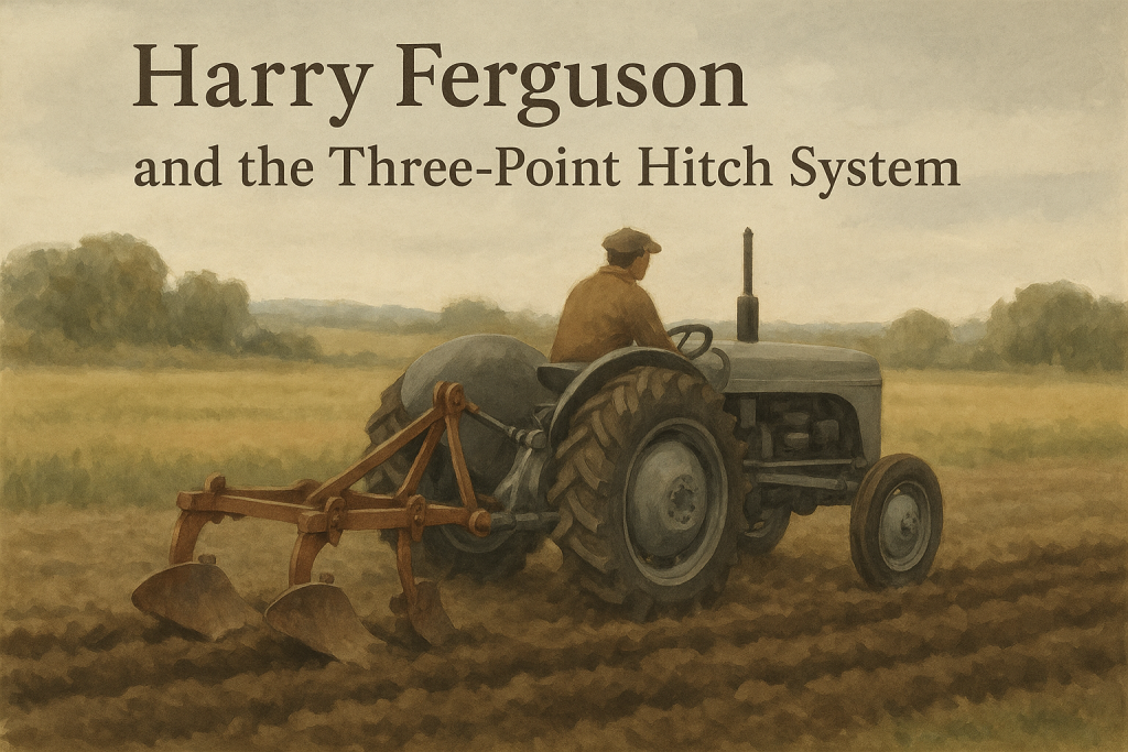 A small, versatile tractor working on a farm, showcasing the use of implements attached via a three-point hitch.